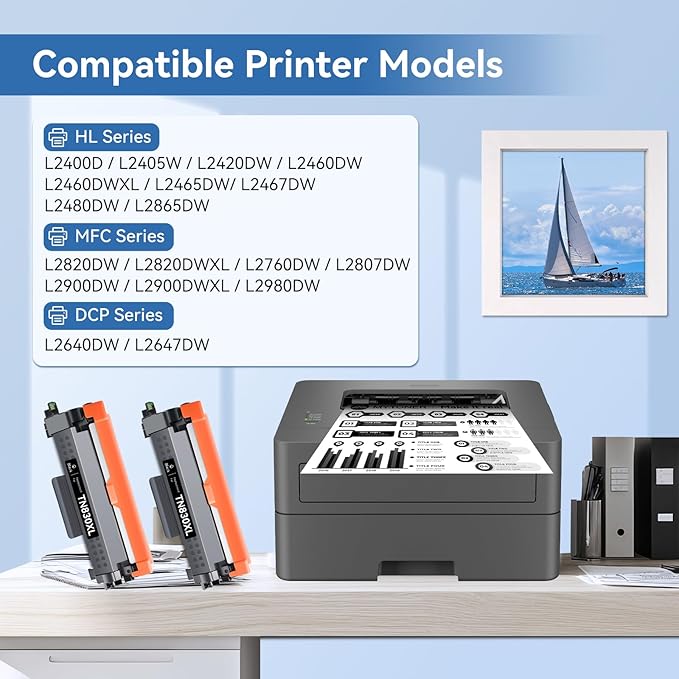 MYTONER Toner Cartridge Replacement for Brother TN830XL TN830 XL/V/R TN-830 Black High Yield for DCP-L2640DW HL-L2460DW L2480DW MFC-L2820DW XL HL-L2405W HL-L2400D 2465DW Printer, 2Pack