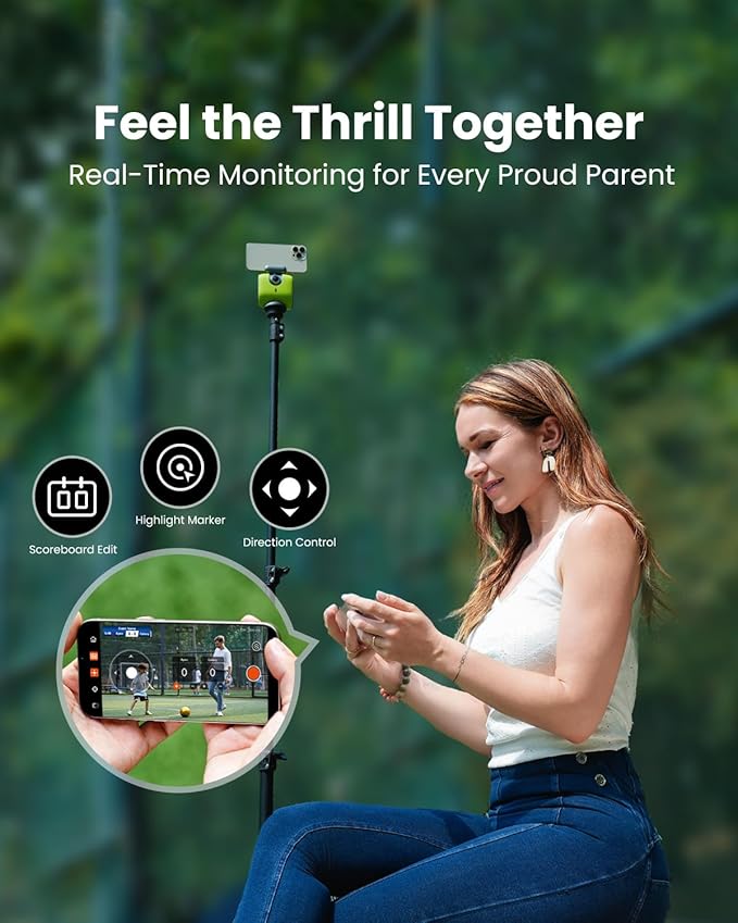 Chameleon AI Auto Sports Action Camera - 4K 60FPS Soccer Camera and Basketball Tracking Camera for Team Sports, Live Streaming, No Subscription, Works with iOS & Android (Lemon Green)