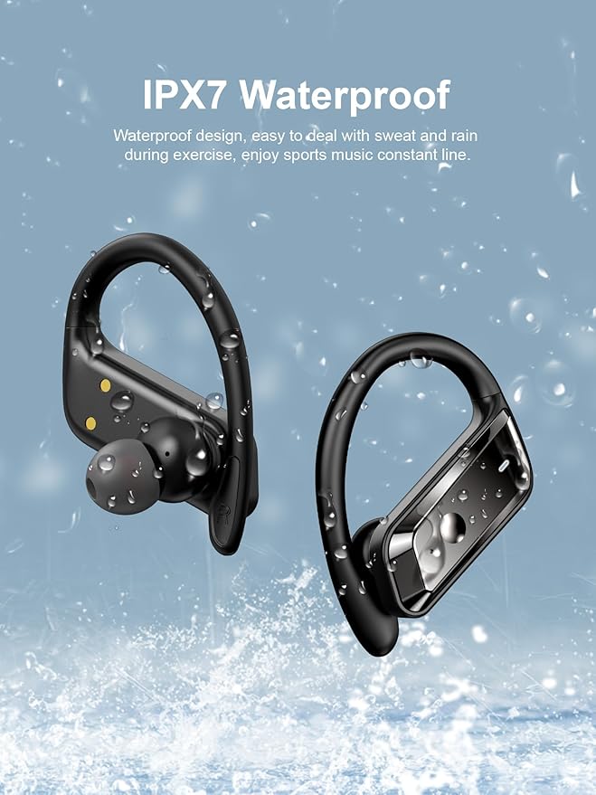 Wireless Earbuds Bluetooth 5.4 Headphones 53H Playtime Sport Earphones with LED Display,Over-Ear Buds Built in Mic in Ear Waterproof Headset for Workout Running Gaming - Blue