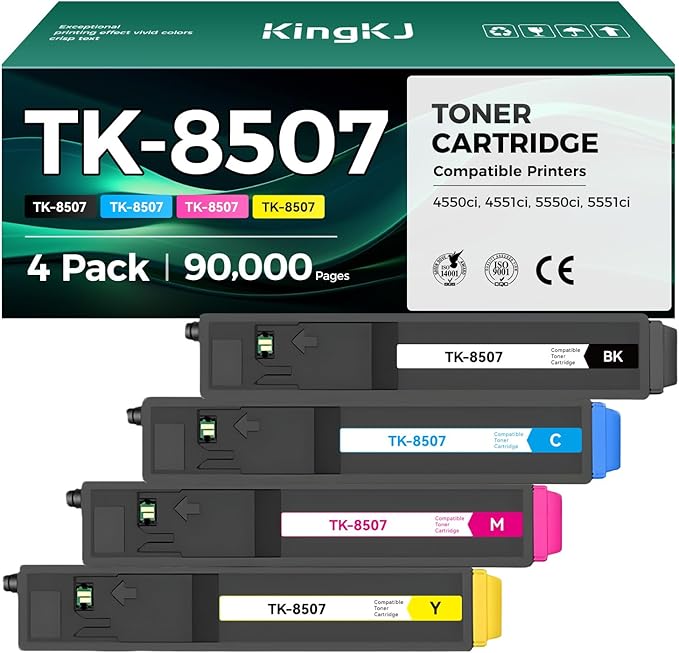 TK-8507 TK8507 Toner Cartridge Set 4-Pack High Yield Replacement for Kyocera TK-8507K TK-8507M TK-8507C TK-8507Y Compatible for Kyocera TASKalfa 4550ci 4551ci 5550ci 5551ci Printer Ink Black and Color