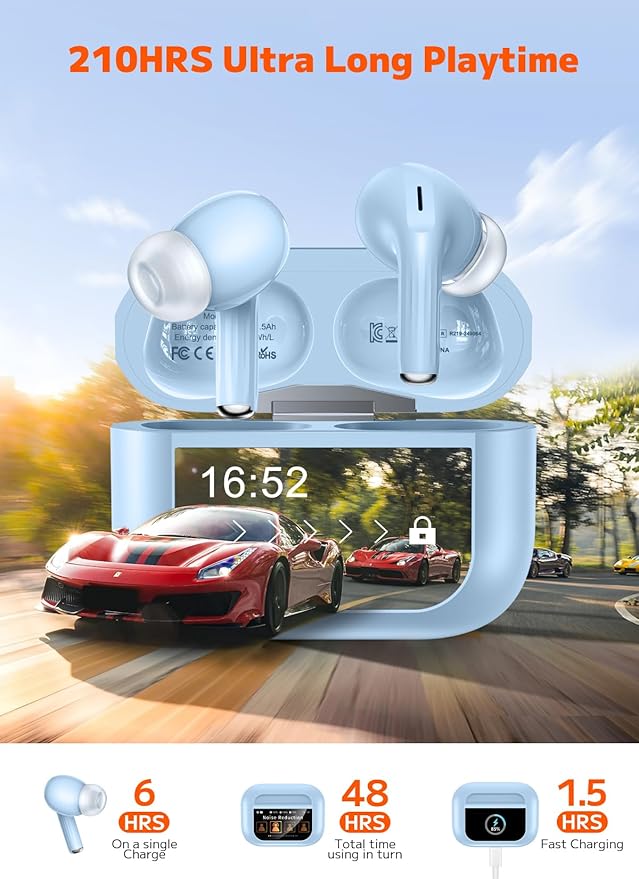 Wireless Earbuds, ANC/ENC Noise Cancelling Headphones with Smart Touchscreen Case, 48H Playtime, Bass Stereo Sound, Bluetooth 5.4 Ear Buds for Laptop, Android/iOS, Pad