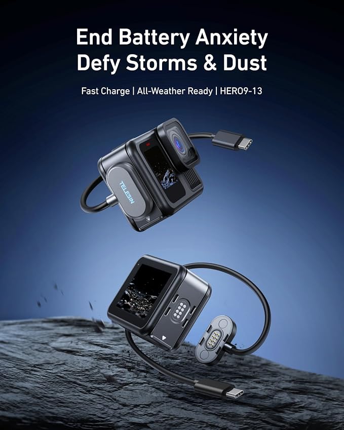 TELESIN Magnetic Charging Side Cover Battery Door and Power Cable Kit for GoPro Hero 13 Hero 12 Hero 11 Hero 10 Hero 9 Contacto Water Snow Resistant Replacement Charging Mount for Go Pro Accessories