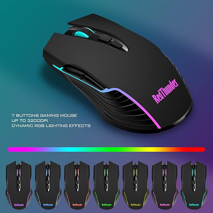 RedThunder K10 Wireless Gaming Keyboard and Mouse Combo, LED Backlit Rechargeable 3800mAh Battery, Mechanical Feel Anti-ghosting Keyboard + 7D 3200DPI Mice for PC Gamer (Black)