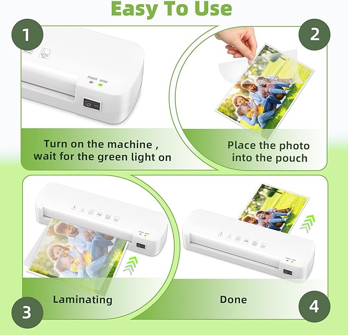 Laminator Machine with 40 Laminating Sheets, Thermal Laminator with Paper Trimmer & Corner Rounder, Laminating Kit for Home Office School and Class, White