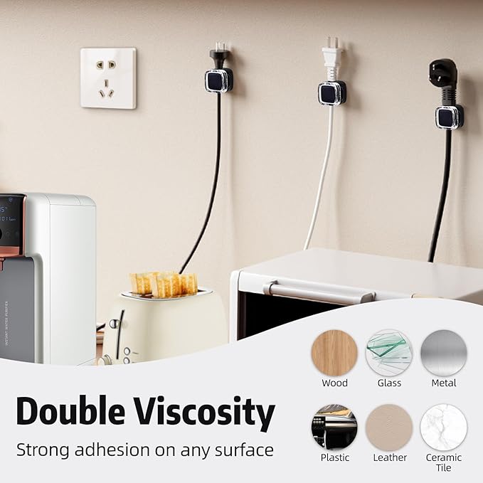 Magnetic Cable Clips Cord Organizer Holder, 6 Pack Adhesive Wire Holder Keeper Organizer USB Charging Cable Storage Holder for Home Office Phone Car Wall Desktop Nightstand Kitchen (Black)