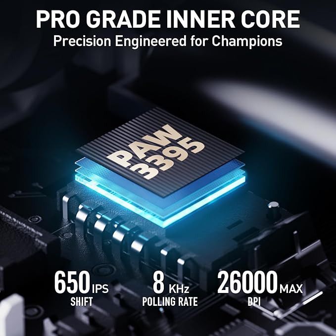 INPHIC IN10P Superlight Wireless Gaming Mouse, 60g, 8K Polling Rate, 26,000 DPI, Tri-Mode, PAW3395 Sensor, Fully Programmable