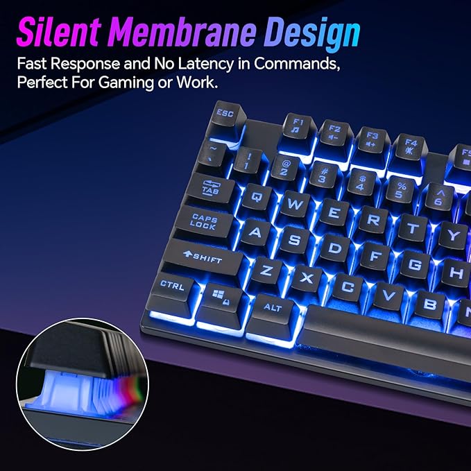 CHONCHOW Wired Gaming Keyboard, 104 Keys Full Size, with Anti-Ghosting and Multimedia Keys, LED Backlit Light Up Keyboard for PC Mac Laptop Desktop, Gaming or Office