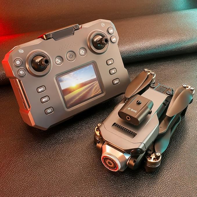 RC Drone with Built-In Screen Remote, Dual Camera for Adults 4K ,𝐁𝐫𝐮𝐬𝐡𝐥𝐞𝐬𝐬 𝐌𝐨𝐭𝐨𝐫𝐬 𝐟𝐨𝐫 𝐒𝐦𝐨𝐨𝐭𝐡 & 𝐒𝐭𝐚𝐛𝐥𝐞 Optical-Flow Hover, Four-Way Obstacle Avoidance, Two Batteries, LED Lights, Impact-Resistant Shell Memory Card, Card Reader, Handbag