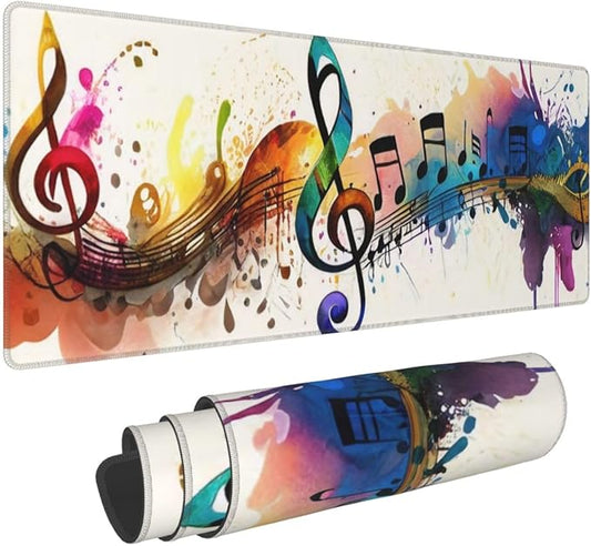 Gaming Mouse Pad, Large Non-Slip Rubber Base Mousepad, Keyboard Mouse Mat, Desk Pad with Stitched Edges, 31.5x11.8inch, Music Note