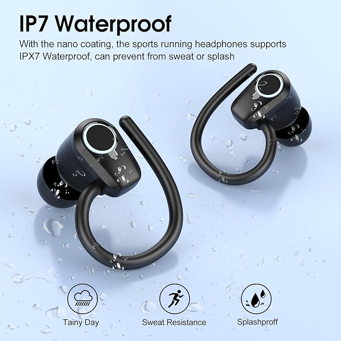 Wireless Earbuds, 2023 Bluetooth Headphones 5.3 Sport, 50H Ear buds with Earhooks, Dual LED DisplayBluetooth Earbuds, Deep Bass Stereo Noise Cancelling Headphones, IP7 Waterproof Running Earphones