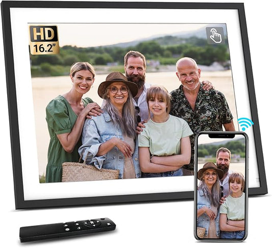 BSIMB 16.2 Inch Large Digital Picture Frame, WiFi Photo Frame Electronic Display Touchscreen IPS HD 32GB Remote Control, Share Pictures/Videos via App/USB/SD Easy Setup Gifts for Mom, Black