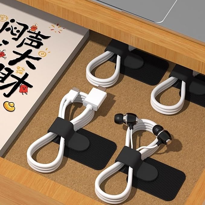 100 Pcs Hook and Loop Cable Straps,Self Adhesive Hook and Loop Cable Ties,Adjustable Cord Organizers for Desk,Reusable Wire Organizers for Cords,Cord Organizer (Black)