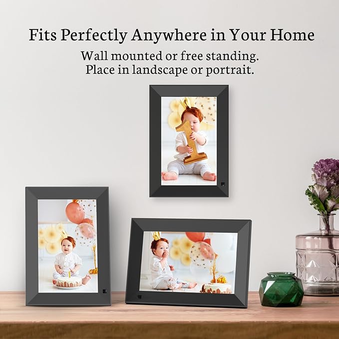 BSIMB 8 Inch Digital Picture Frame Touch Screen, 1280x800 HD WiFi Electronic Photo Frame Album Display 16GB, Share Pictures/Videos via App/USB/SD Easy Setup Gifts for Mom, Auto-Rotate, Solid Black