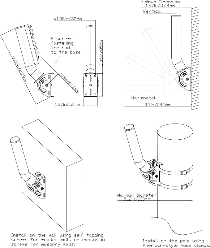 Wireless Bridge Bracket Mount, 12"(H) - Φ1.38‘’ Universal Pole and Wall Mounted Mounting Bracket Mast Kit for Yagi Antennas, Ethernet Bridges, Network Extender, Outdoor Access Points AP CPE(4-Pack)