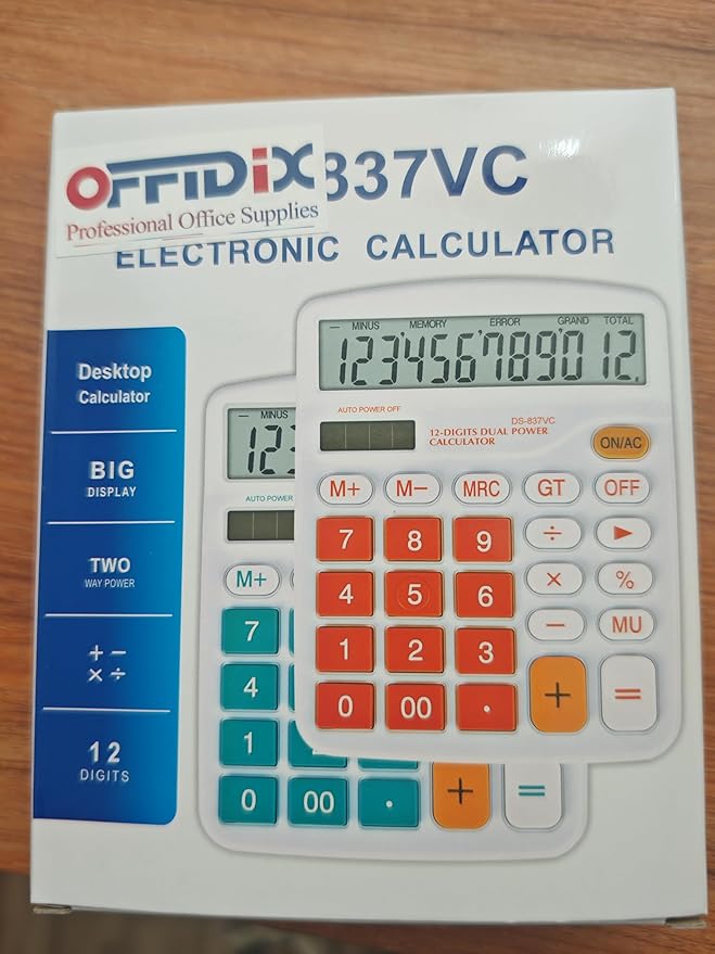 OFFIDIX Office Desktop Calculator, Solar and Battery Dual Power Electronic Calculator Portable 12 Digit Large LCD Display Calculator, Blue