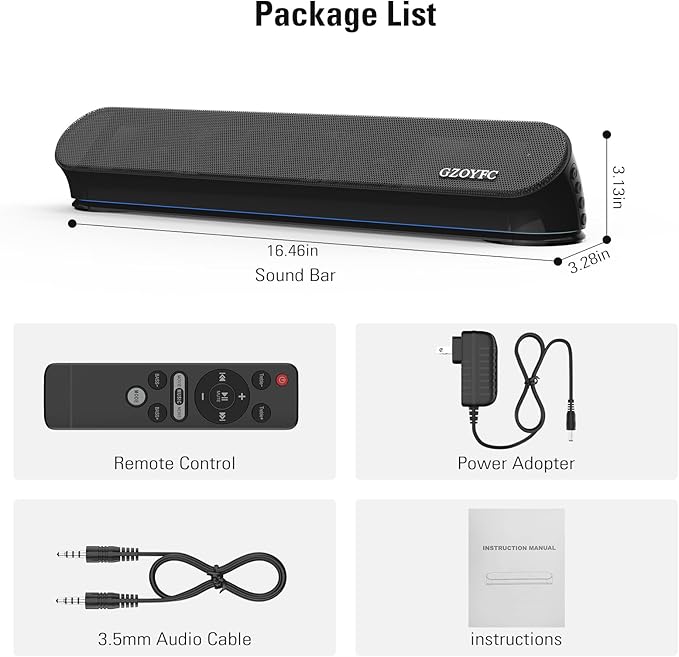 2.1ch Small Sound Bar for TV, Soundbar with Bluetooth/ARC/Opt/AUX Connect, Auto Volume Boost, 3 Equalizer Modes, 2 in 1 Detachable Soundbar for TV/PC/Gaming/Projectors