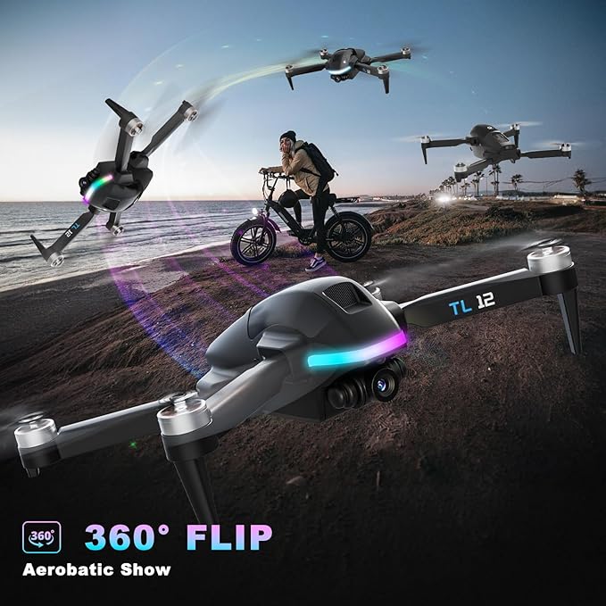 TL12 RGB Lighting Drone Brushless Motors Drones with Camera 1080P HD 3D Flips FPV Transmission Optical Flow Altitude Hold Headless Mode One Key Start RC Quadcopters for Beginners Multiple Lights