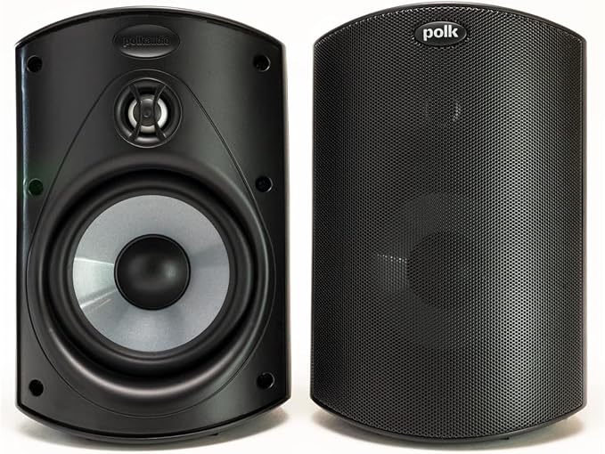 Polk Audio Atrium 4 Weatherproof Outdoor Speakers with Powerful Bass (Pair, Black), All-Weather Durability, Broad Sound Coverage, Speed-Lock Mounting System (Pack of 6)