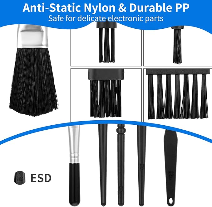 6PCS Keyboard Cleaning Kit with Keycap Puller & Switch Puller, Mini Anti-Static Dust Brush for Computer Motherboard Camera Small Space, Stainless Steel Key Remover for Mechanical Keyboard