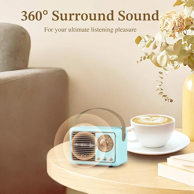 PRUNUS J-999 Retro Bluetooth Speaker,Vintage Decor,Mini Wireless Bluetooth Speaker,Cute Old Fashion Style Support USB/TF Card/AUX for Kitchen Desk Bedroom Office Party Outdoor(Blue)