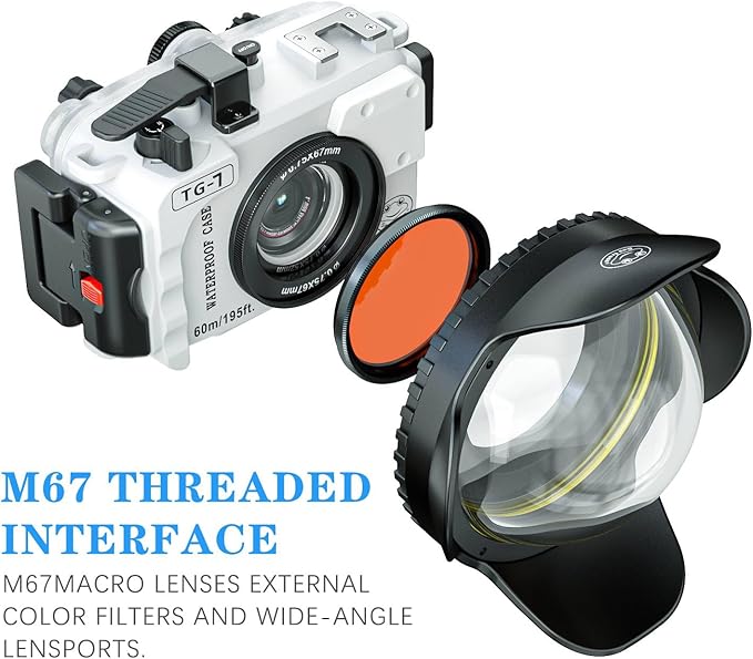 Seafrogs 60m/195ft Underwater Camera Housing for Olympus TG-7 – Waterproof Case with 52mm & 67mm Thread, Dual Fiber Optic Ports, Leak Detection, Stainless Steel Mounting Plate (TG-7-white)