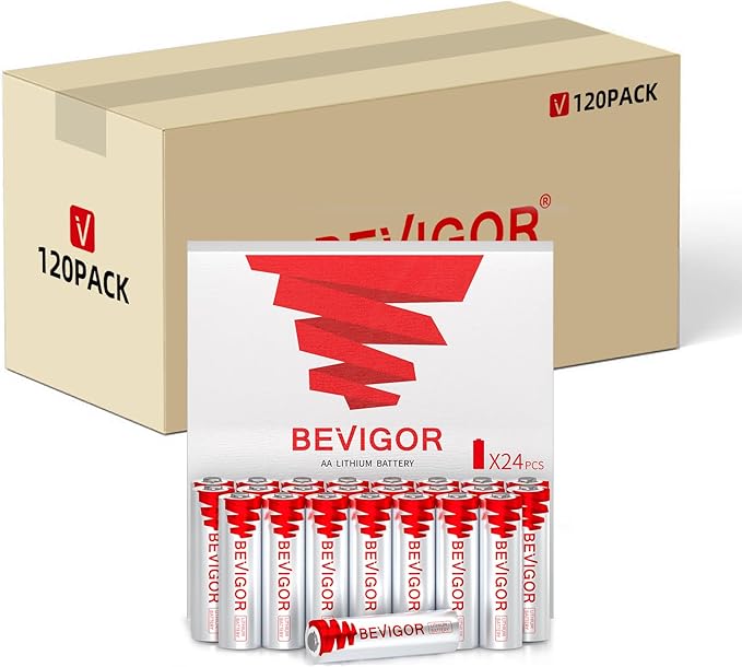 BEVIGOR Lithium Batteries AA, 120 Bulk Pack 1.5V High Performance Lithium Double A Battery (Non-Rechargeable)