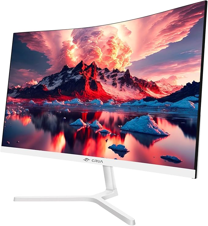 CRUA 24 Inch Curved Monitor, FHD(1920×1080P) 100HZ 120% sRGB Computer Monitors, Narrow Bezels on Three Sides, Blue Light Filter PC Monitor for Home, Office and Dormitory(HDMI, VGA)-White