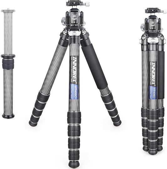 INNOREL Carbon Fiber Compact Tripod KT405C Professional 40mm Tube 5 Sections Heavy Duty Camera Stand for Digital DSLR Video Camcorder with 52mm Low Profile Panoramic Ballhead Center Column Load 30kg