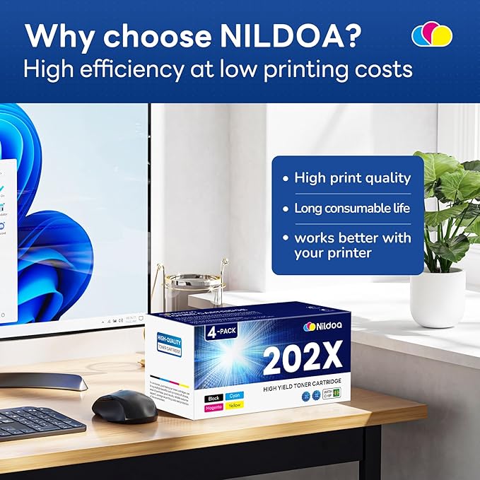 202X Toner Cartridges 4 Pack High Yield Replacement for HP 202X CF500X CF501X CF502X CF503X Color Pro M254dw; MFP M281cdw M281fdw Printer Ink(Black Cyan Magenta Yellow)