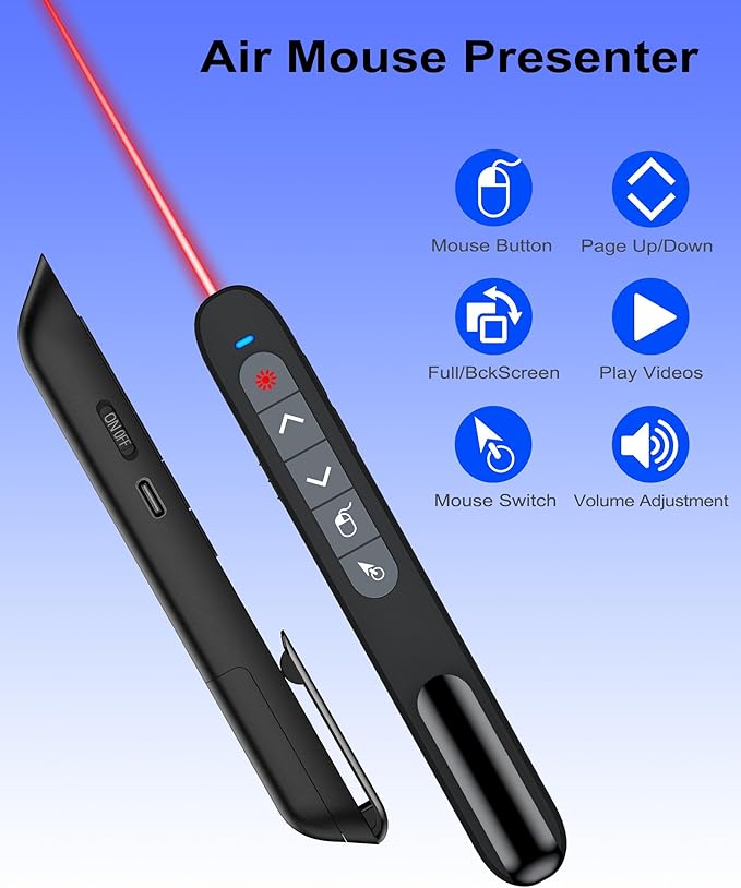 Air Mouse Clicker for Presentation Rechargeable,Presenter Clicker Remote for Classroom Teacher, RF 2.4GHz USB Wireless Presentation PPT Clicker Slide Advancer for Mac, Windows, Laptop, Keynote