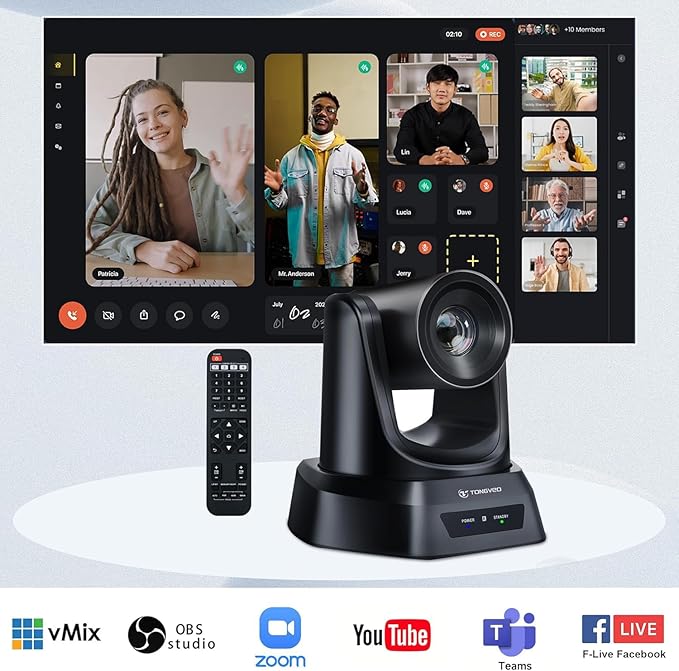 Wireless Conference Room Webcam, Church Live Streaming 10X USB 1080P 60fps PTZ Camera for Worship Services Online Conference, Works with Zoom, Skype OBS