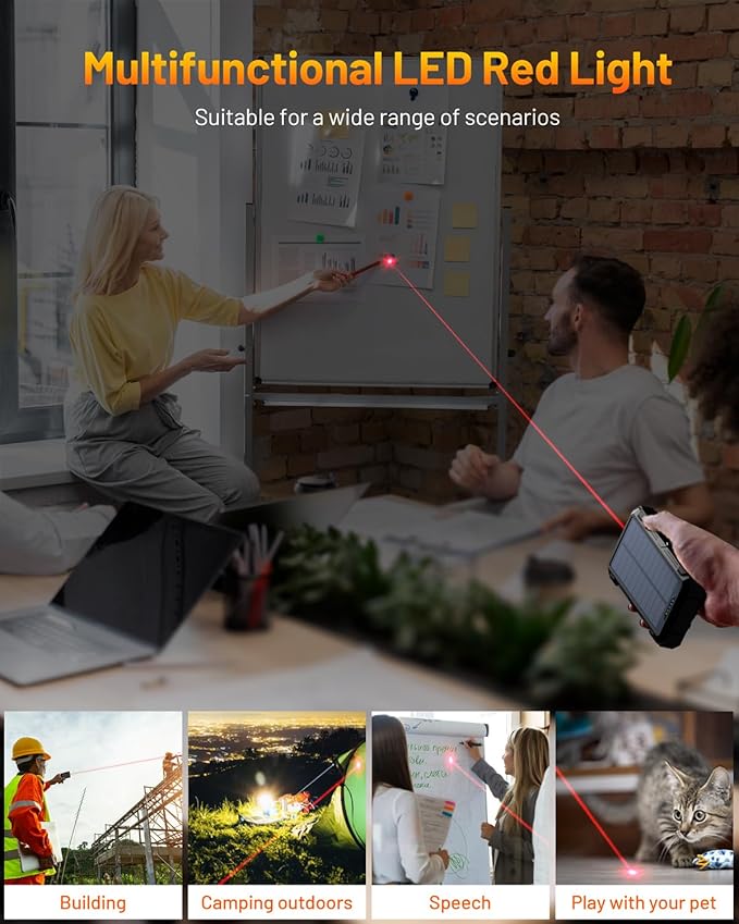 GOODaaa Solar Power Bank, 42800mAh Portable Charger 20W Fast Charging External Battery Pack Built in 4 Cables, Wireless Charging Power Bank for Apple Watches with Flashlight, Carabiner,Thermometer