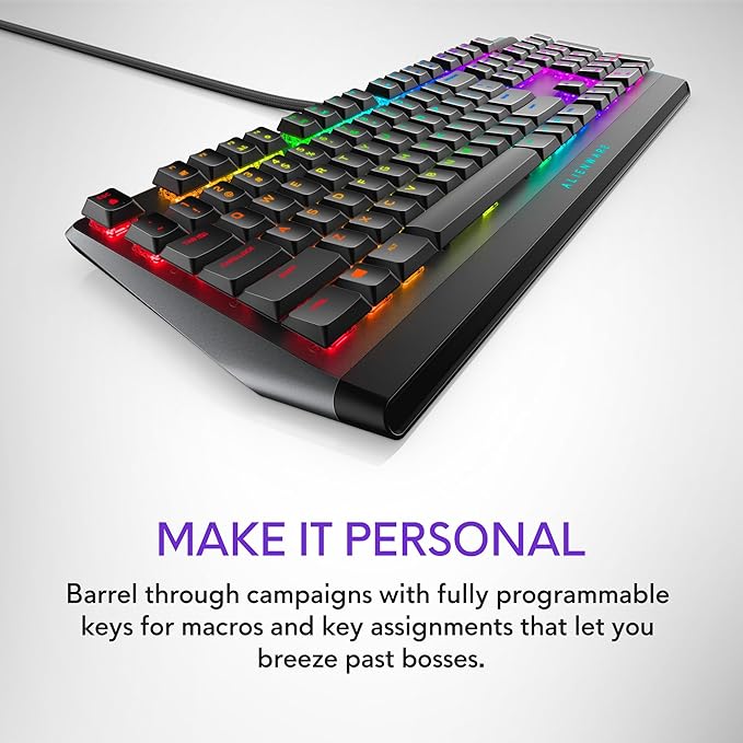 Alienware Low-Profile RGB Gaming Keyboard AW510K, AlienFx Per Key RGB LED Color Backlighting, Media CONTROLS & USB Passthrough, Cherry MX Low Profile Red Switches