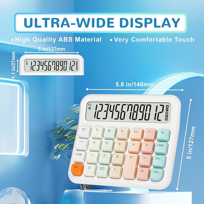 Pendancy Calculators Desktop 12 Digit, Gradient Pink Cute Basic Calculator with Extra Large LCD Display and Buttons, for Office, School, Home Use