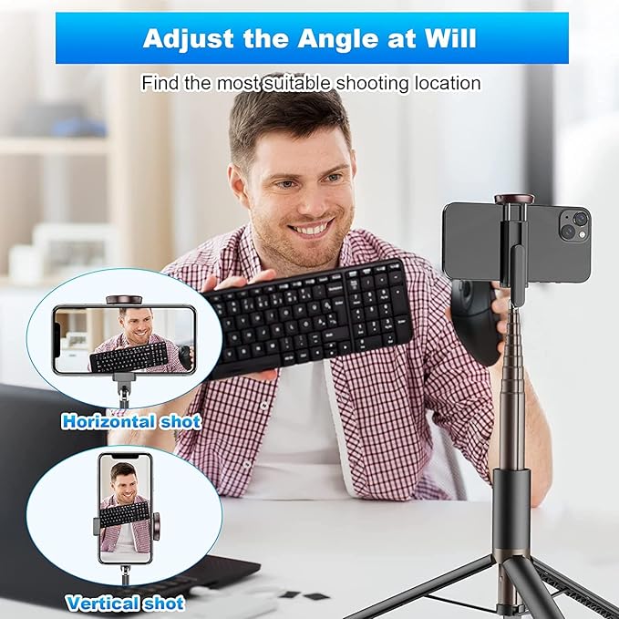 TONEOF Travel Tripod, Cell Phone Selfie Stick, 60 Inch All-in-1 Stand with Integrated Wireless Remote, Lightweight and Portable, Extendable Tripod for iPhone and Android
