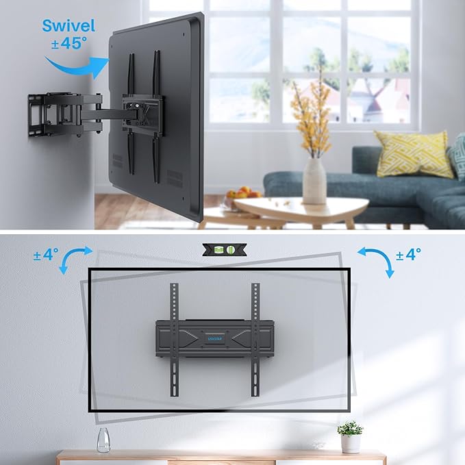 UL Listed Full Motion TV Wall Mount Bracket for Most 32-70 inch TVs, Swivel Extend Tilting TV Mount, Max VESA 400x400mm, Holds up to 99 lbs & 16" Wood Studs with Hole Drilling Template