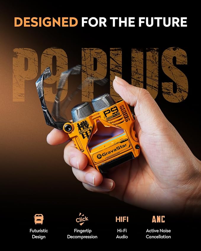 GravaStar Sirius Plus True Wireless Earbuds, Bluetooth 5.3 Active Noise Cancellation ANC Headphones, 28H Playtime, ENC Clear Call, Customization App, IPX4 for Sports/Work -Yellow