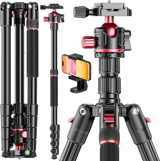 80“ DSLR-Camera-Tripod, Photography 360 Ball Head Professional Aluminum Tripod & Monopod with Carry Bag Compatible with Canon Nikon Binoculars Laser Telescope (Weight 3.35 Lbs, 15Lbs Load)