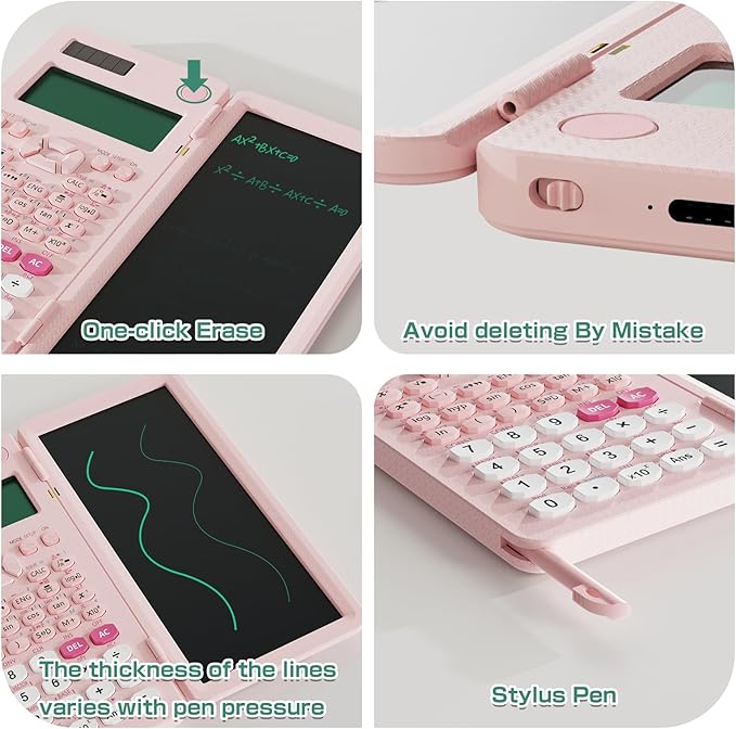 Rechargeable Scientific Calculator for Students, Pink 991ES MAX Foldable Science Calculator with Notepad 417 Function Solar Energy Science Calculators for Middle and High School Supplies (Pink)
