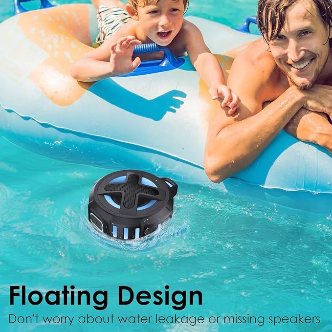 Upgraded, Bluetooth Speaker, Shower Speaker, Certified IP67 Waterproof, Silicone Case, 10W Pro Sound & Deep Bass, 24Hrs Playtime, Lights, Small Wireless, Portable Clip, for Beach Kayak Camping Gifts