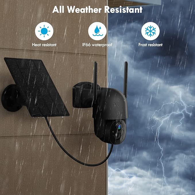 Solar Security Cameras Wireless Outdoor, 3MP 2K FHD Outdoor Camera Wireless 2.4G Wi-Fi 355° View Pan Tilt Security Cameras with AI Motion Detection, Siren (Black)