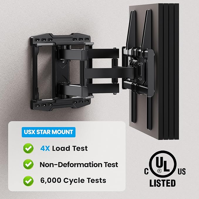 UL Listed Full Motion TV Wall Mount Bracket for Most 37-86 inch TVs, Swivel Tilt Extension Level TV Mount, Max VESA 600x400mm, Holds up to 132lbs & 16" Wood Studs with Hole Drilling Template