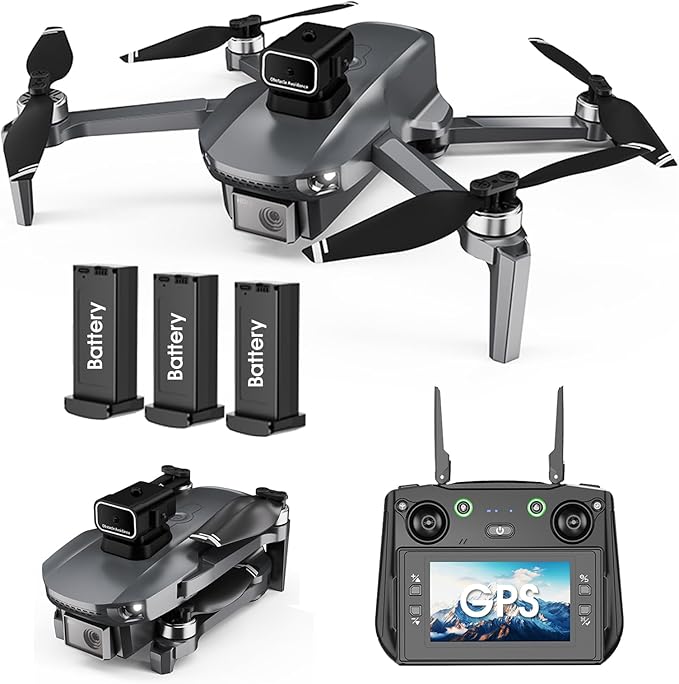 4.5-inch Screen Display Drone with GPS, Dual Cameras and Foldable Design – Model S186GPS (3 batteries)