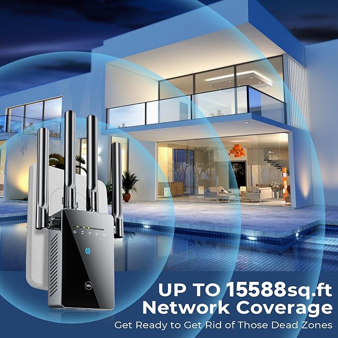 2025 Best WiFi Extender Signal Booster - 6X Faster Internet Extender WiFi Booster for Home, Long Range up to 15,588 Sq Ft, WiFi Repeater w/Ethernet Port, 1-Tap Setup, Compatible with Wireless Routers