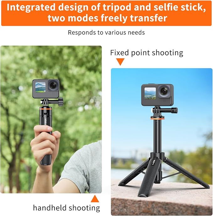 VRIG TP-08 20.1" Mini Extendable GoPro Tripod Portable Selfie Stick Tripod Camera Tripod for GoPro Max Hero 11 10 9 8 7 6 5 4 3 3+ 2 1 Session