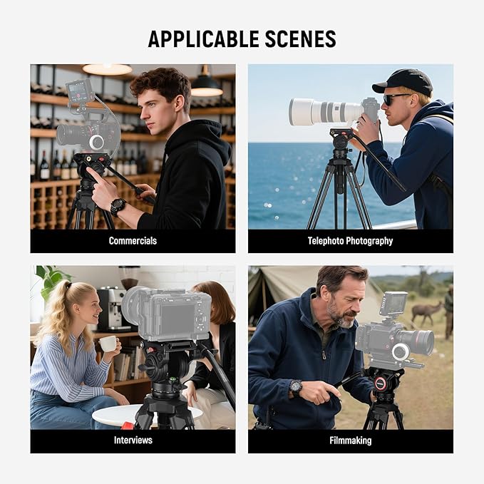 NEEWER Video Camera Tripod Fluid Head, Heavy Duty Lightweight Compact Portable Travel Stand for DSLR Camcorder Compatible with DJI Gimbals Compatible with Manfrotto QR Plates, Max Load 13.2 lbs, TP73