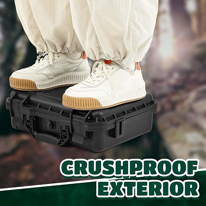 16.3 x 12.4 x 6.5 Inch Waterproof Hard Case with DIY Customizable Foam Insert Portable Protective Case with Knife for Camera Drones Equipments Tools Test Instruments (Black)