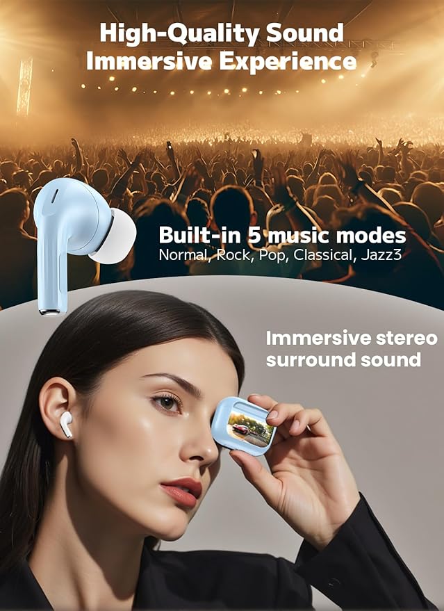 Wireless Earbuds, ANC/ENC Noise Cancelling Headphones with Smart Touchscreen Case, 48H Playtime, Bass Stereo Sound, Bluetooth 5.4 Ear Buds for Laptop, Android/iOS, Pad