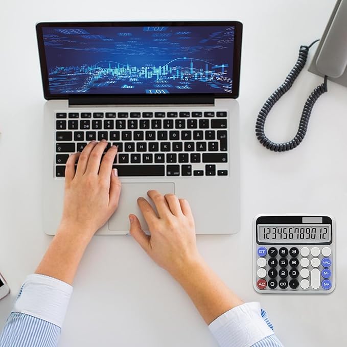 Black Gray Calculator, Big Button Calculator with Large LCD Display, Black Gray Office Desk Accessory for Offices, Schools, Homes and Businesses