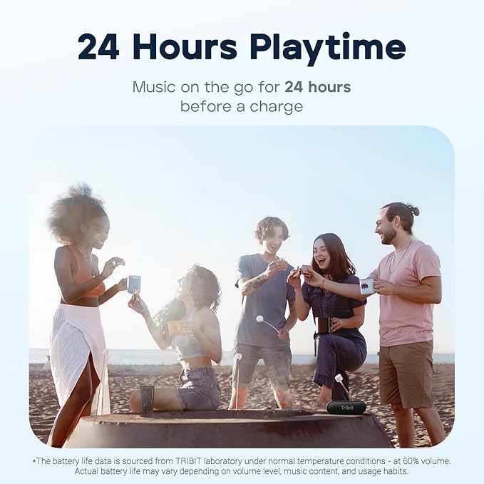 Tribit XSound Go Bluetooth Speaker with 16W Loud Sound & Rich Bass, 24H Playtime, IPX7 Waterproof, Wireless Stereo Pairing, USB-C, Portable Wireless Speaker for Home, Outdoors, Travel (Blue)